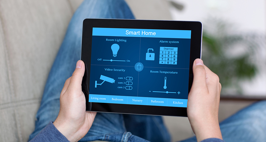 The ability to access and control security components from a mobile device is one of the top smart home trends in Milwaukee. Close-up of smart home security app.