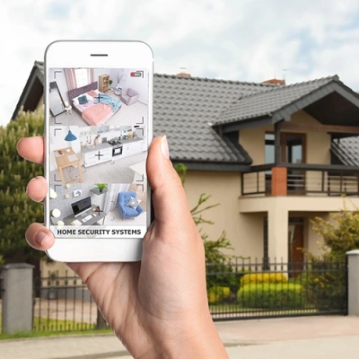 Milwaukee vivint phone display of cctv live feed in front of a house
